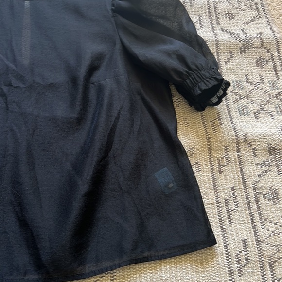 Divided black puffy sleeve sheer top - Picture 3 of 5